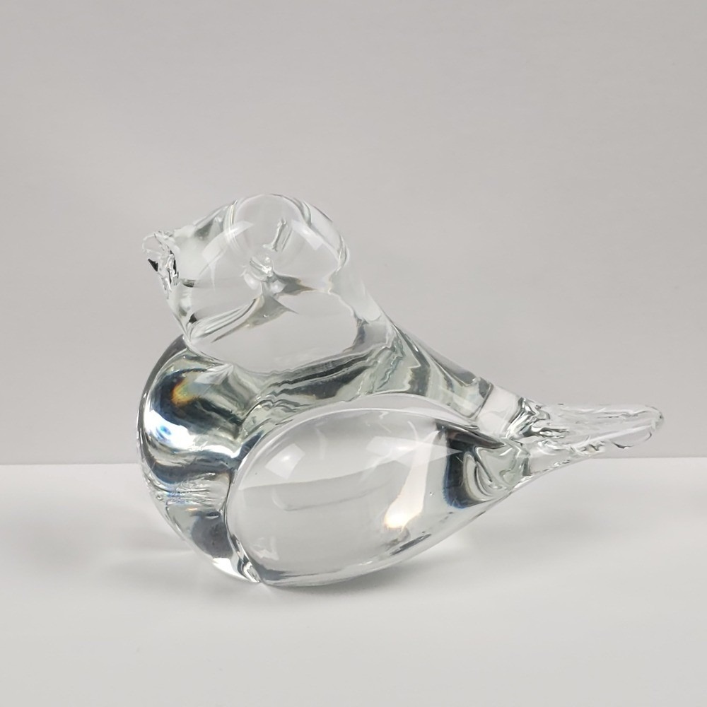 Glass Bird Figurine Paperweight Vintage Clear Hand Blown Glass Art